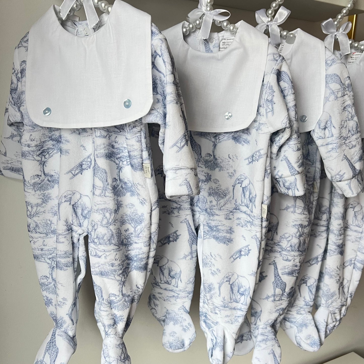 Baby Grow for Boys Safari Collection with Bib Front - Baby Blue