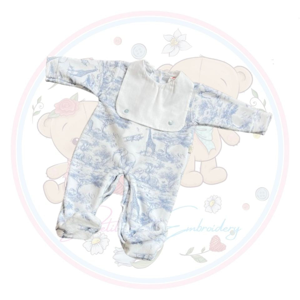 Baby Grow for Boys Safari Collection with Bib Front - Baby Blue