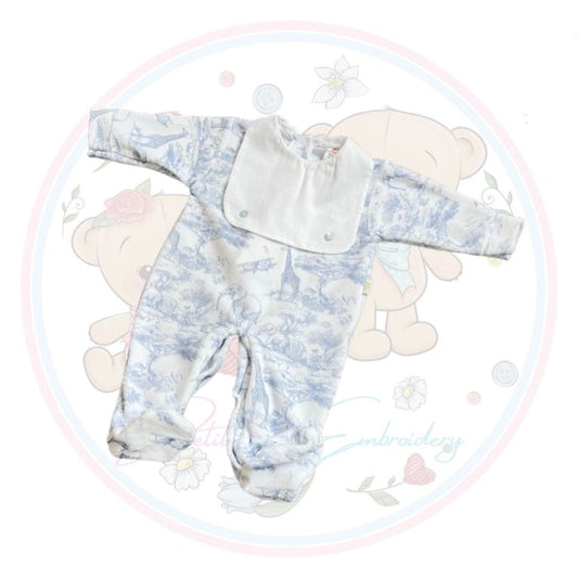 Baby Grow for Boys Safari Collection with Bib Front - Baby Blue