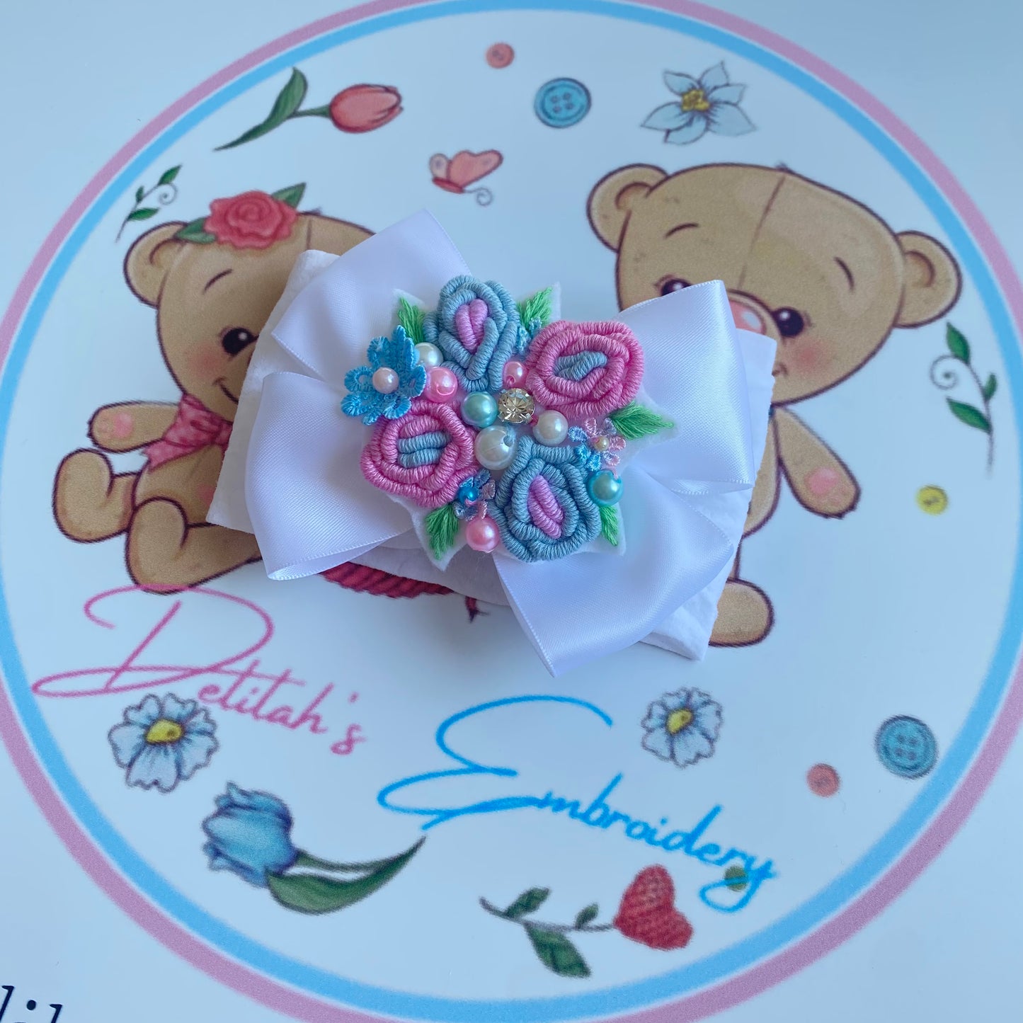 Pink And Blue Cluster Bow