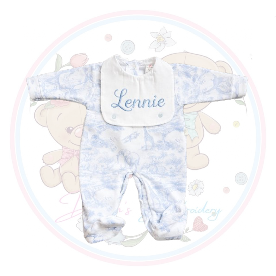 Baby Grow for Boys Safari Collection with Bib Front - Baby Blue