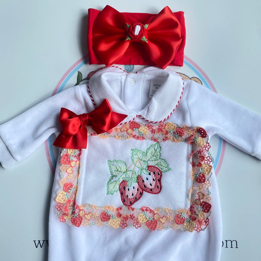 Strawberry Velvet Babygrow Set