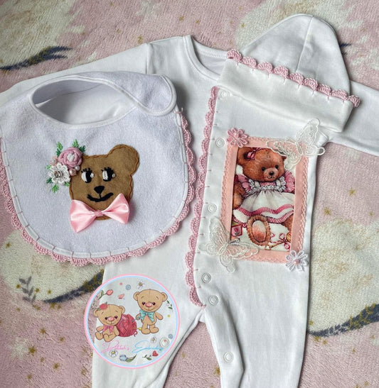 Pink Bear Babygrow Set