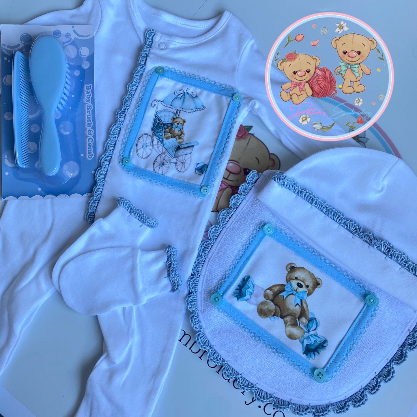 Blue Bear Baby Boy Babygrow set