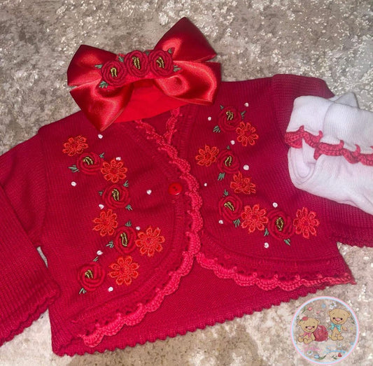 Red And Gold Cardigan set