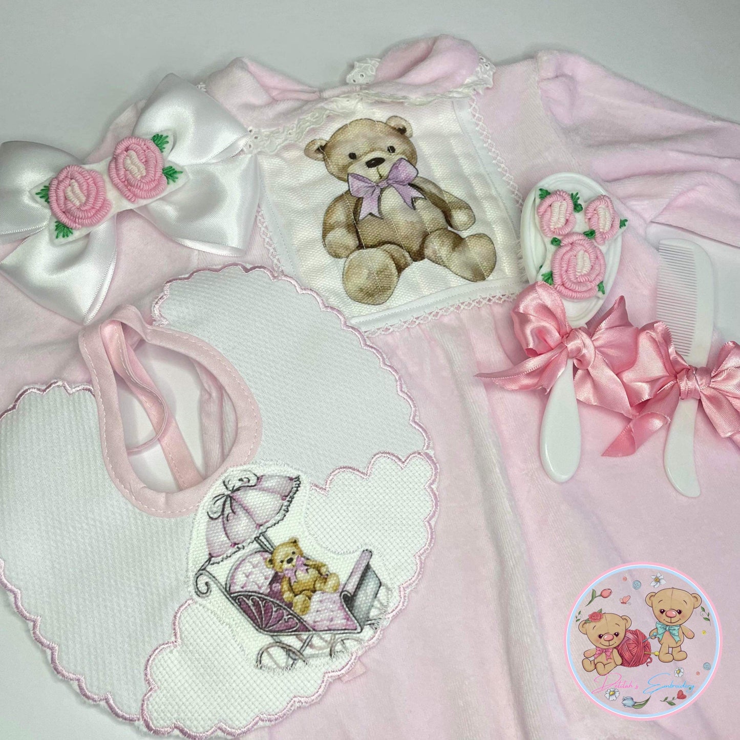 Pink Velvet Bear Babygrow Set