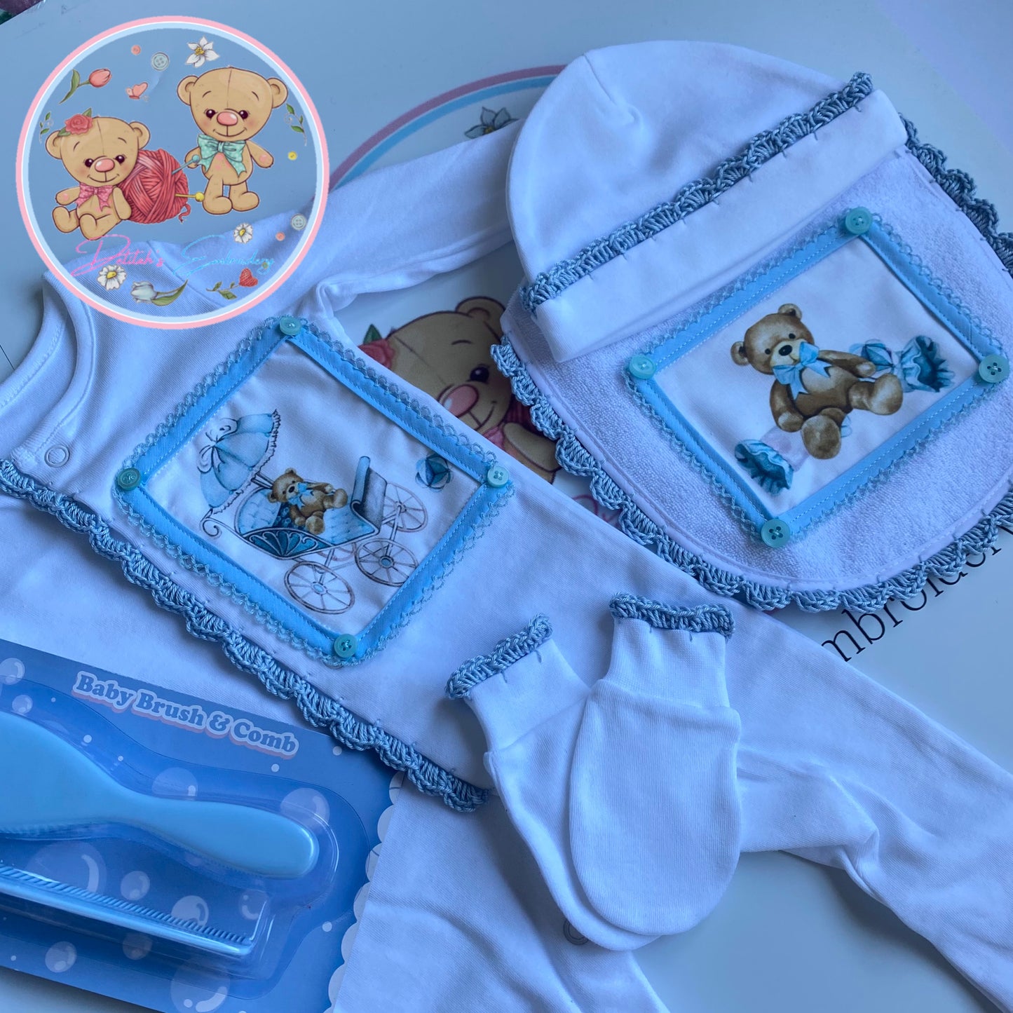 Blue Bear Baby Boy Babygrow set