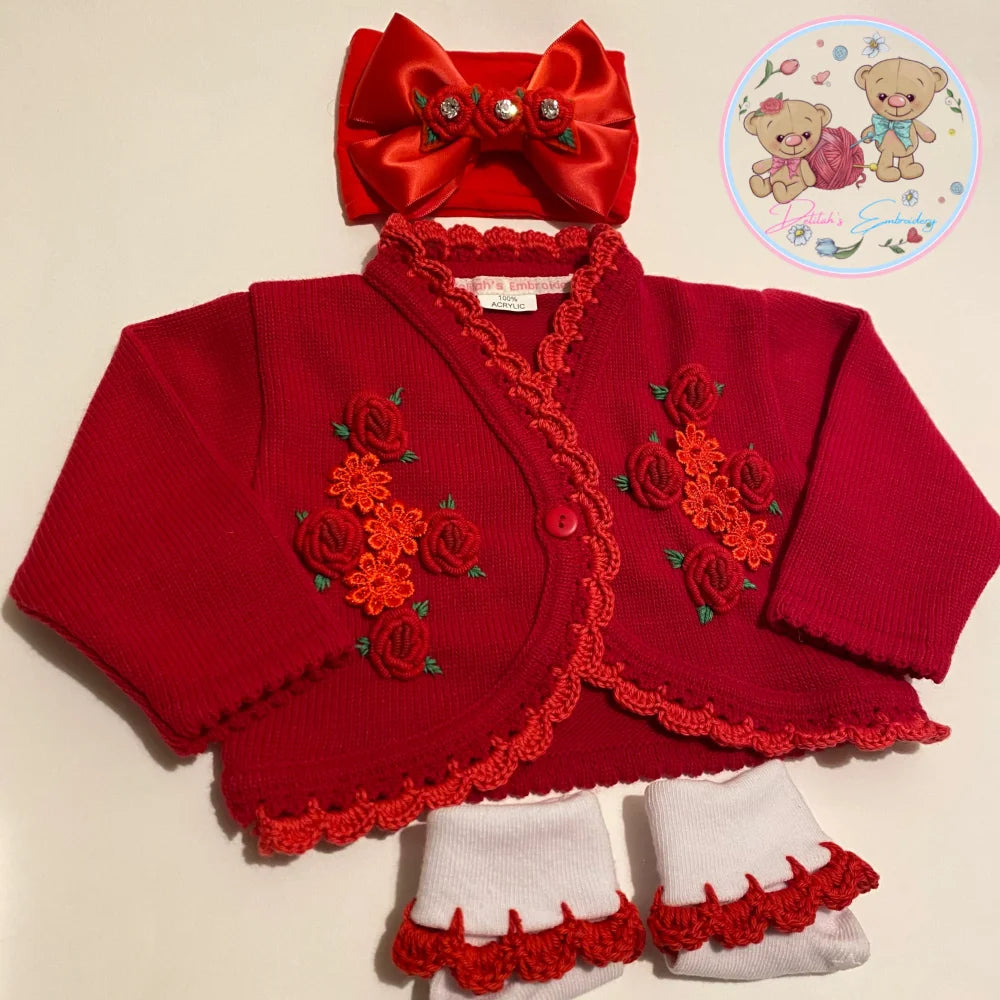 Red Daisies Cardigan set