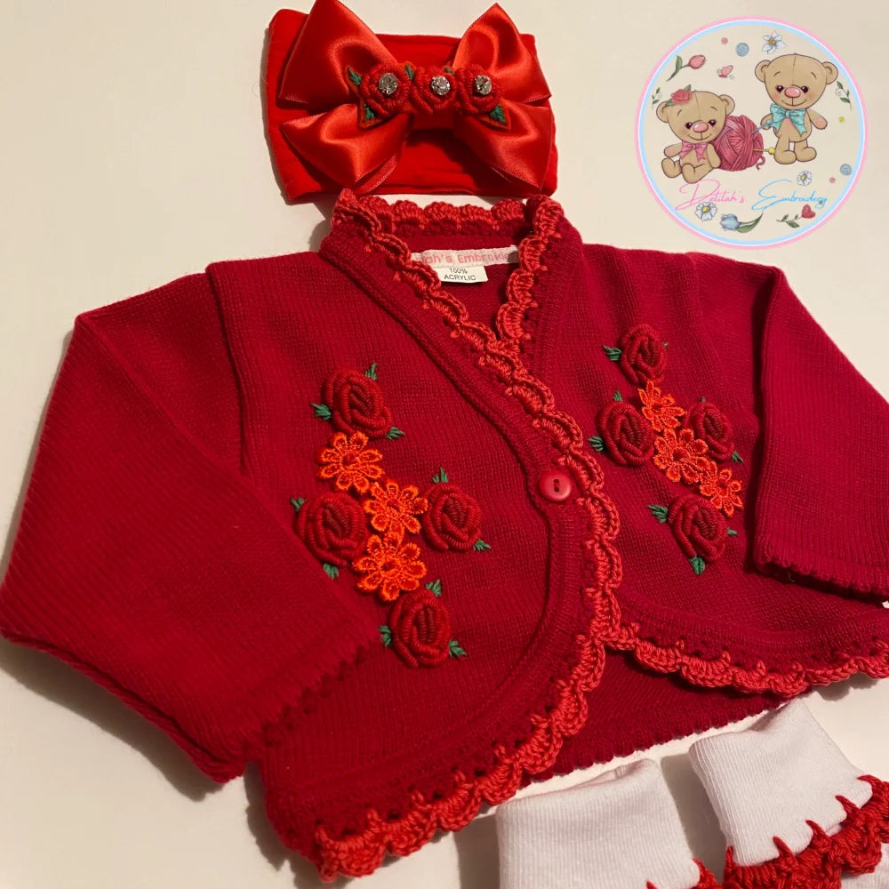 Red Daisies Cardigan set