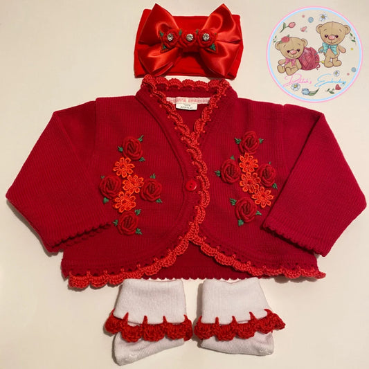 Red Daisies Cardigan set