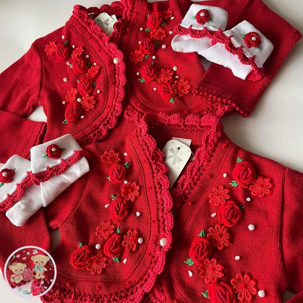 Red Pearls Cardigan set