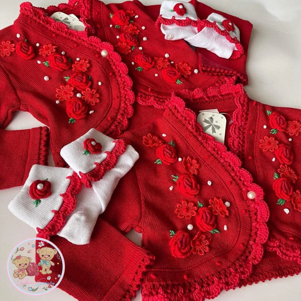 Red Pearls Cardigan set