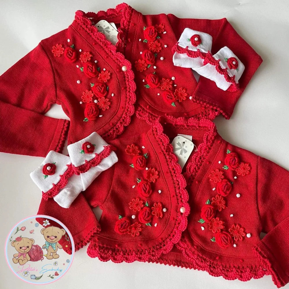 Red Pearls Cardigan set